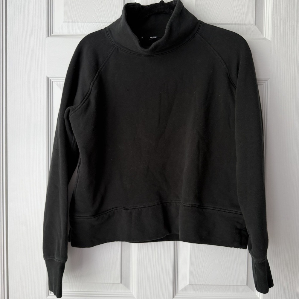 Public Rec Luxe Fleece Crop Sweatshirt Womens Medium High Neck Pullover Black
